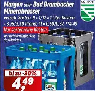 Margon oder Bad Brambacher Mineralwasser – verschiedene Sorten im Angebot