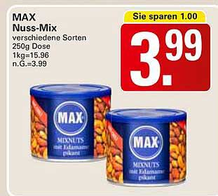 MAX Nuss-Mix verschiedene Sorten 250g Dose