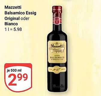 Mazzetti Balsamico Essig Original oder Bianco 500 ml