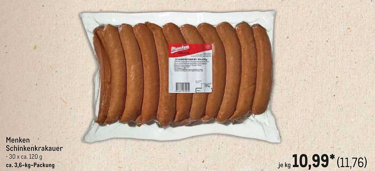 Menken Schinkenkrakauer – 30 x ca. 120 g, ca. 3,6-kg-Packung