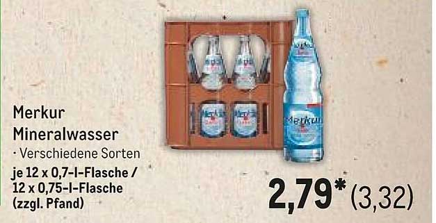 Merkur Mineralwasser - Verschiedene Sorten, je 12 x 0,7-l-Flasche / 12 x 0,75-l-Flasche (zzgl. Pfand)