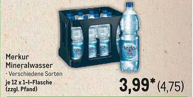 Merkur Mineralwasser - verschiedene Sorten, je 12 x 1-l-Flasche (zzgl. Pfand)