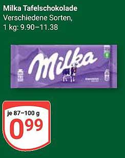 Milka Tafelschokolade verschiedene Sorten, 0,99 €