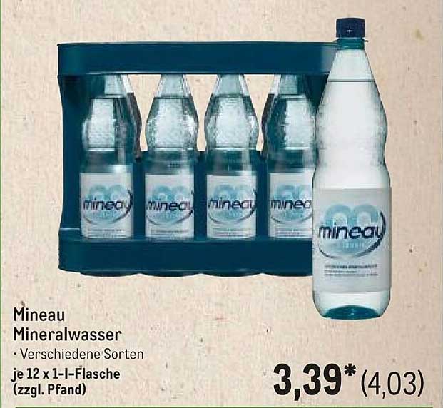 Mineau Mineralwasser – verschiedene Sorten, 12 x 1 l-Flasche