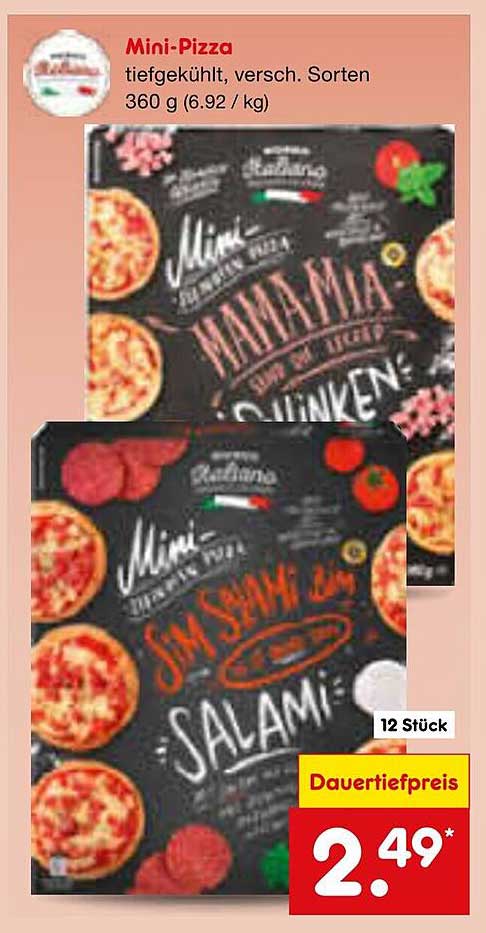 Mini-Pizza tiefgekühlt, verschiedene Sorten 360 g
