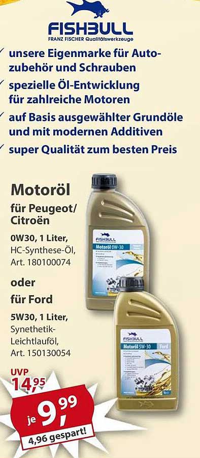 Motoröl für Peugeot/Citroën 0W30 oder Ford 5W30, 1 Liter - Hochwertige Qualität zum besten Preis