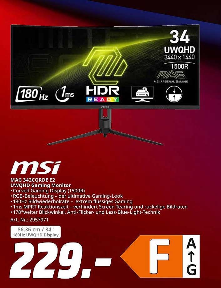 MSI MAG 342CQRDE E2 UWQHD Gaming Monitor