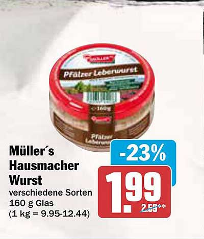 Müller´s Hausmacher Wurst verschiedene Sorten 160 g Glas