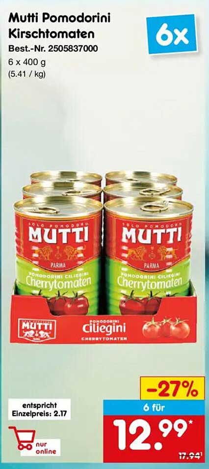Mutti Pomodorini Kirschtomaten 6 x 400 g