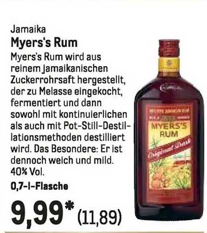 Myers's Rum aus Jamaika - 0,7 l Flasche