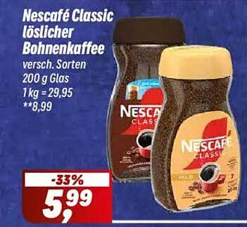 Nescafé Classic löslicher Bohnenkaffee 200 g für nur 5,99 €
