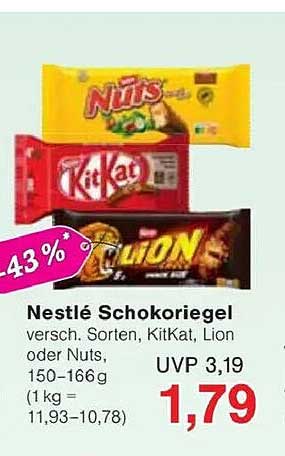 Nestlé Schokoriegel - verschiedene Sorten wie KitKat, Lion oder Nuts