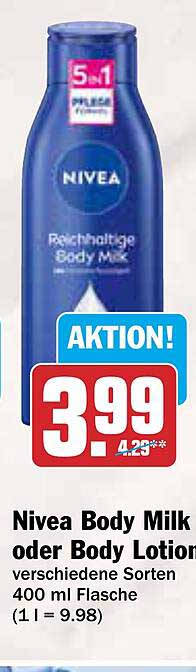 Nivea Body Milk oder Body Lotion 400 ml Flasche, verschiedene Sorten