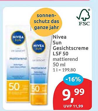 Nivea Sun Gesichtscreme LSF 50 mattierend 50 ml