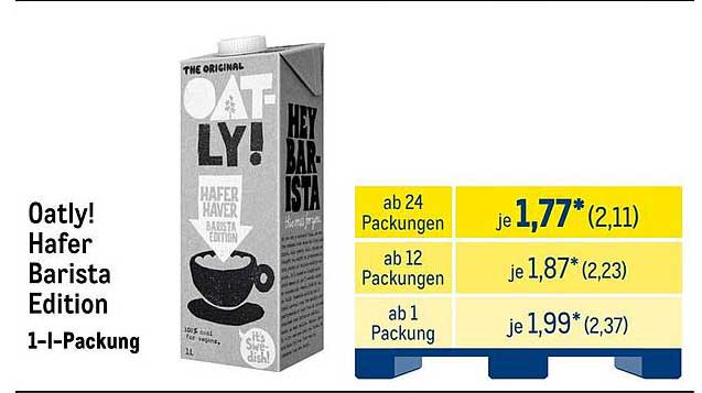 Oatly! Hafer Barista Edition 1-L-Packung