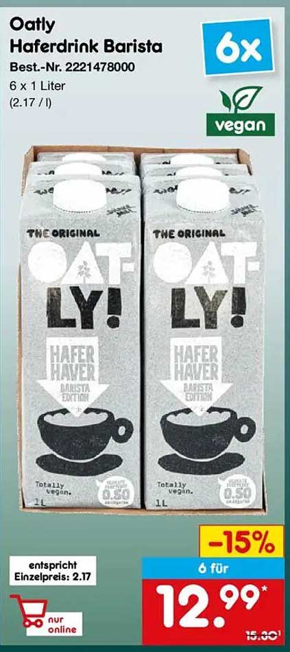 Oatly Haferdrink Barista - 6 x 1 Liter