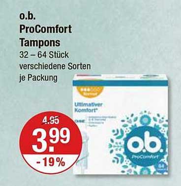 o.b. ProComfort Tampons 32 – 64 Stück verschiedene Sorten je Packung