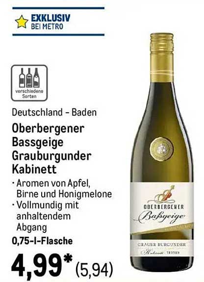 Oberbergener Bassgeige Grauburgunder Kabinett 0,75 l-Flasche