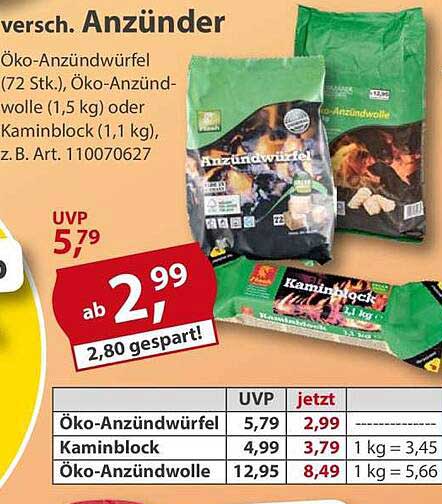 Öko-Anzünder (72 Stk.), Kaminblock oder Öko-Anzündwolle