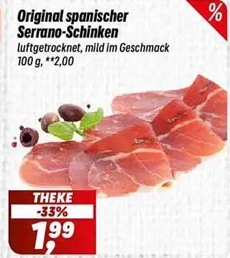 Original spanischer Serrano-Schinken, luftgetrocknet, mild im Geschmack