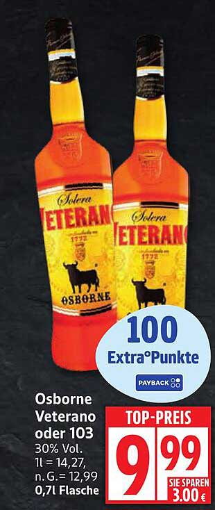 Osborne Veterano oder 103 – 0,7 l Flasche, 30% Vol.