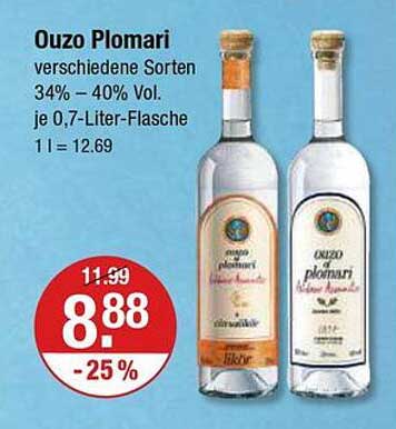 Ouzo Plomari – verschiedene Sorten 34% – 40% Vol. je 0,7-Liter-Flasche