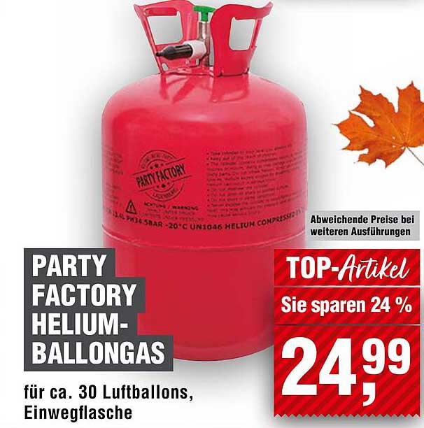 PARTY FACTORY HELIUM-BALLONGAS für ca. 30 Luftballons, Einwegflasche