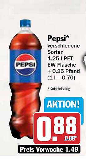 Pepsi 1,25 L Pet EW Flasche - verschiedene Sorten
