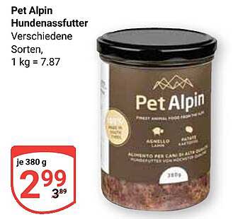 Pet Alpin Hundenassfutter 380 g für nur 2,99 €
