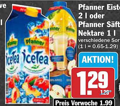 Pfanner Eistee 2 l oder Pfanner Säfte Nektare 1 l