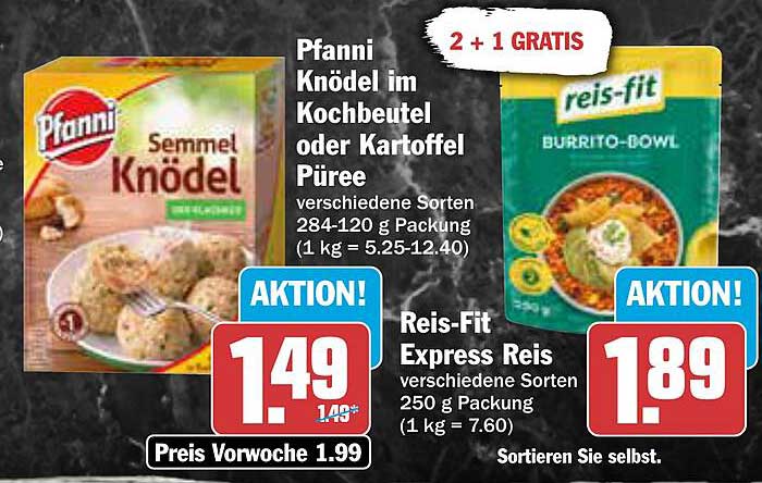 Pfanni Knödel im Kochbeutel oder Kartoffel Püree - verschiedene Sorten