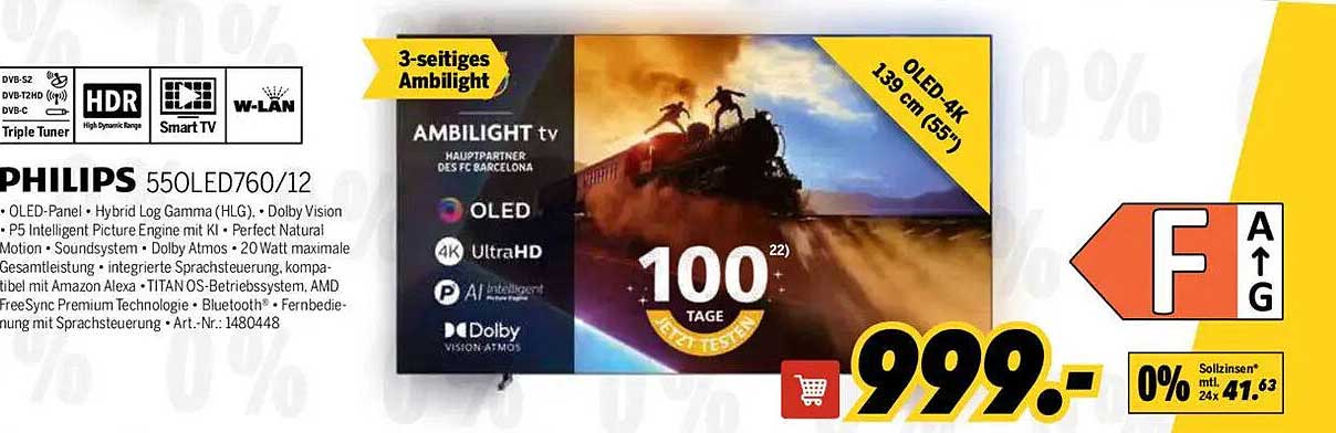 Philips 55OLED760/12 – 139 cm (55 Zoll) OLED TV mit Ambilight
