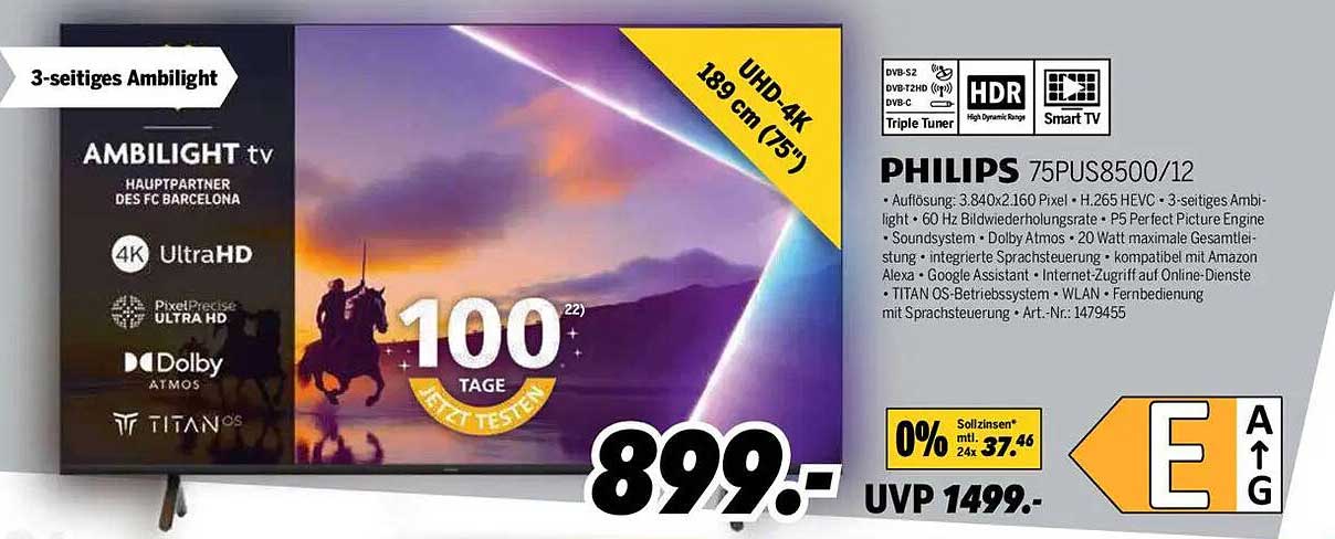 PHILIPS 75PUS8500/12 – 3-seitiges Ambilight 4K UHD-TV