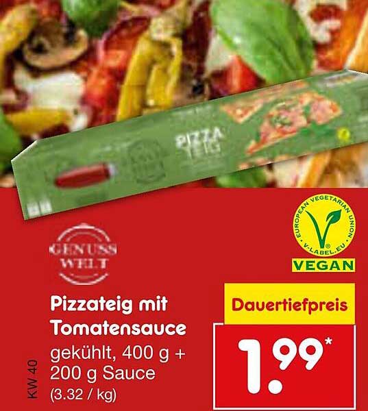 Pizzateig mit Tomatensauce, gekühlt, 400 g + 200 g Sauce