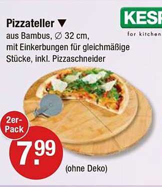 Pizzateller aus Bambus, 32 cm, 2er-Pack inklusive Pizzaschneider