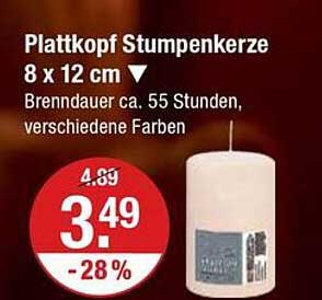 Plattkopf Stumpenkerze 8 x 12 cm