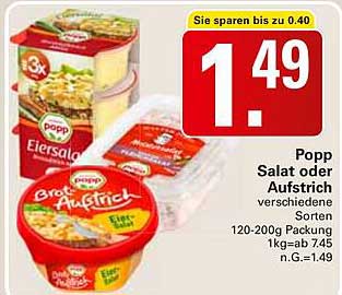 Popp Salat oder Aufstrich verschiedene Sorten 120-200g