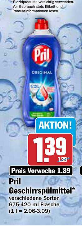 Pril Geschirrspülmittel* verschiedene Sorten 675-420 ml Flasche