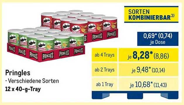 Pringles – Verschiedene Sorten, 12 x 40-g-Tray