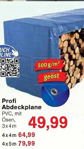 Profi Abdeckplane PVC, mit Ösen, 3x4m