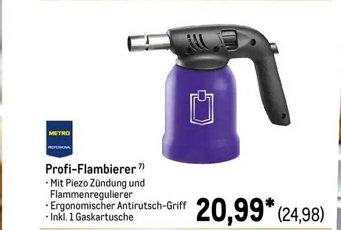 Profi-Flambierer mit Piezo Zündung und Flammenregulierer