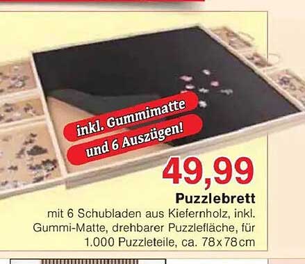 Puzzlebrett mit 6 Schubladen aus Kiefernholz
