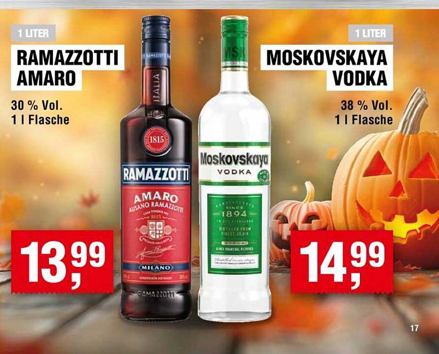 Ramazzotti Amaro und Moskovskaya Vodka im Angebot
