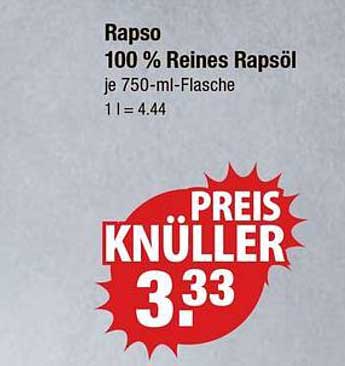Rapso 100 % Reines Rapsöl je 750-ml-Flasche