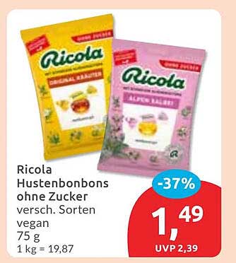 Ricola Hustenbonbons ohne Zucker - verschiedenste Sorten