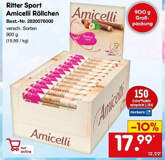 Ritter Sport Amicelli Röllchen 900 g - Verschiedene Sorten