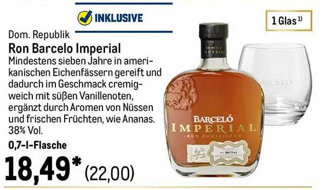 Ron Barcelo Imperial 0,7-l-Flasche inklusive Glas
