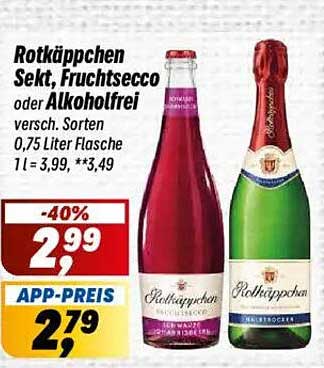 Rotkäppchen Sekt, Fruchtsecco oder alkoholfrei, 0,75 Liter Flasche