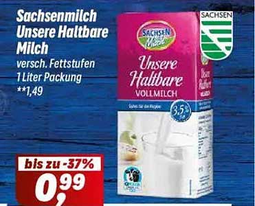 Sachsenmilch Unsere Haltbare Milch 1 Liter Packung