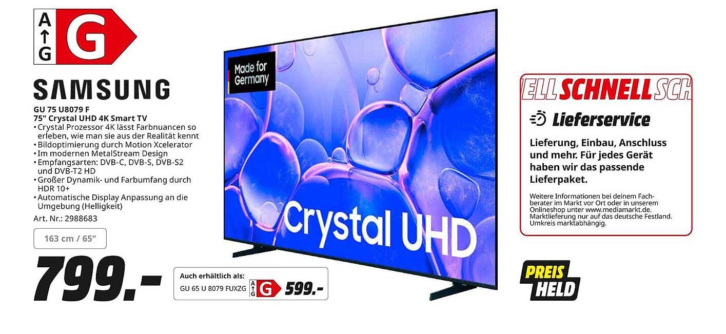 Samsung 75" Crystal UHD 4K Smart TV - GU75U8079F